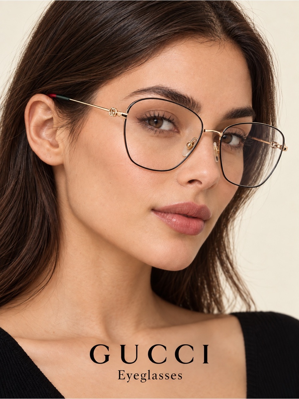Gucci Gold Frame Eyeglasses with Black Rim Accents